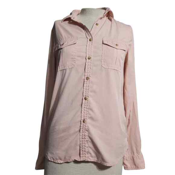 American Eagle Pink Button Down Long Sleeve Blouse Size XS - Picture 1 of 5